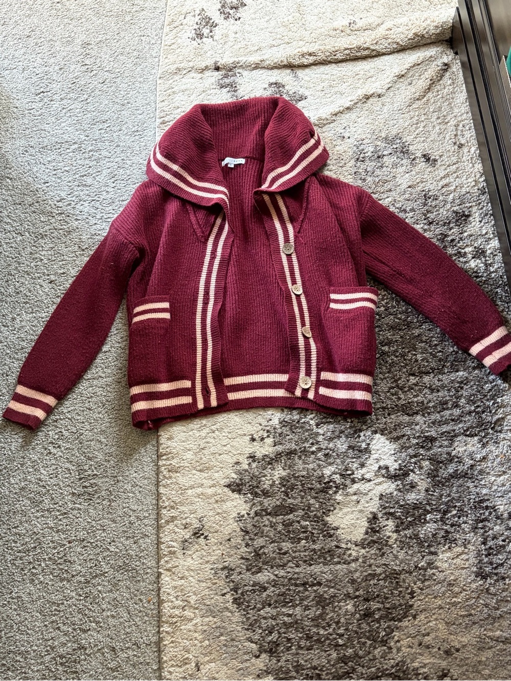 Baltic Born Burgundy and Cream Striped Knit Cardigan